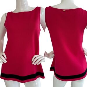 St John Knit Tank Top Pink Black Trim Sleeveless Boat Neck Women's Size S